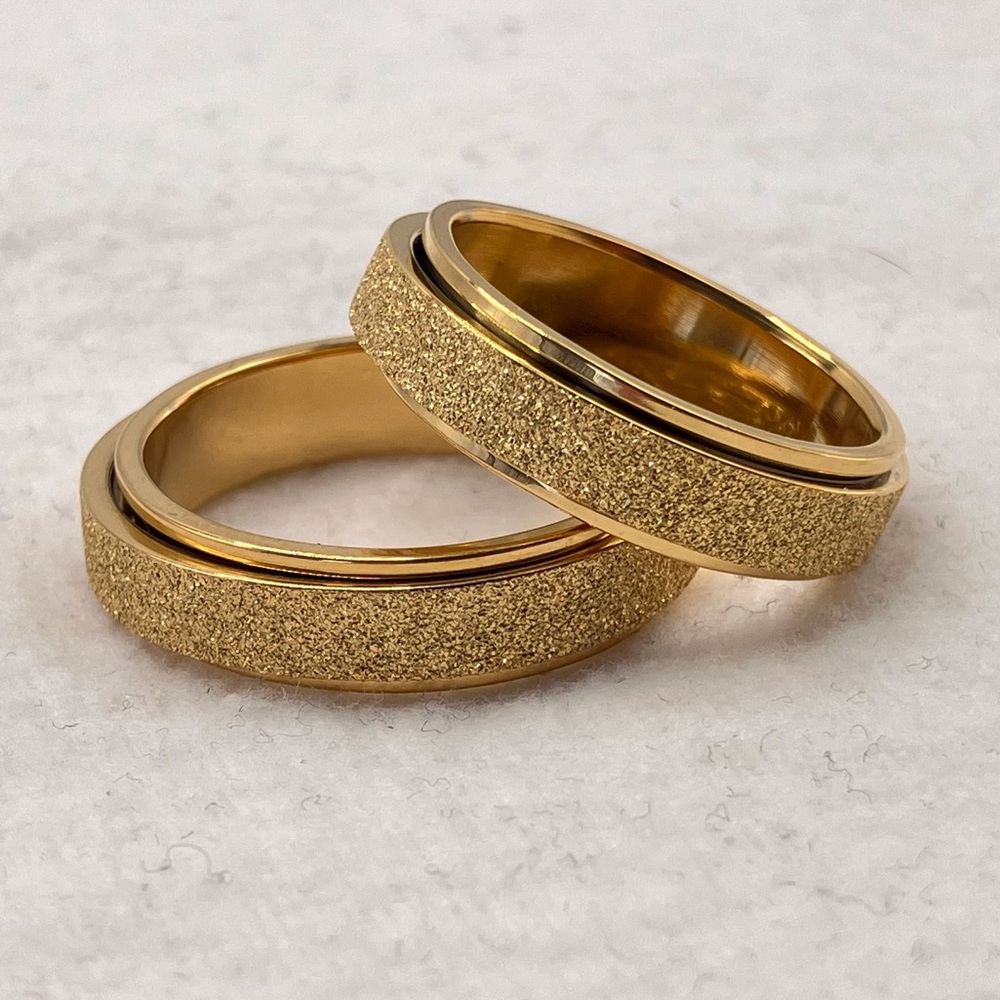 Elegant Gold Over Stainless Steel Textured Spinner Ring